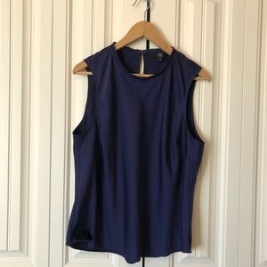 J.Crew Navy Satin-Crepe Ruffle Neck Shell Top